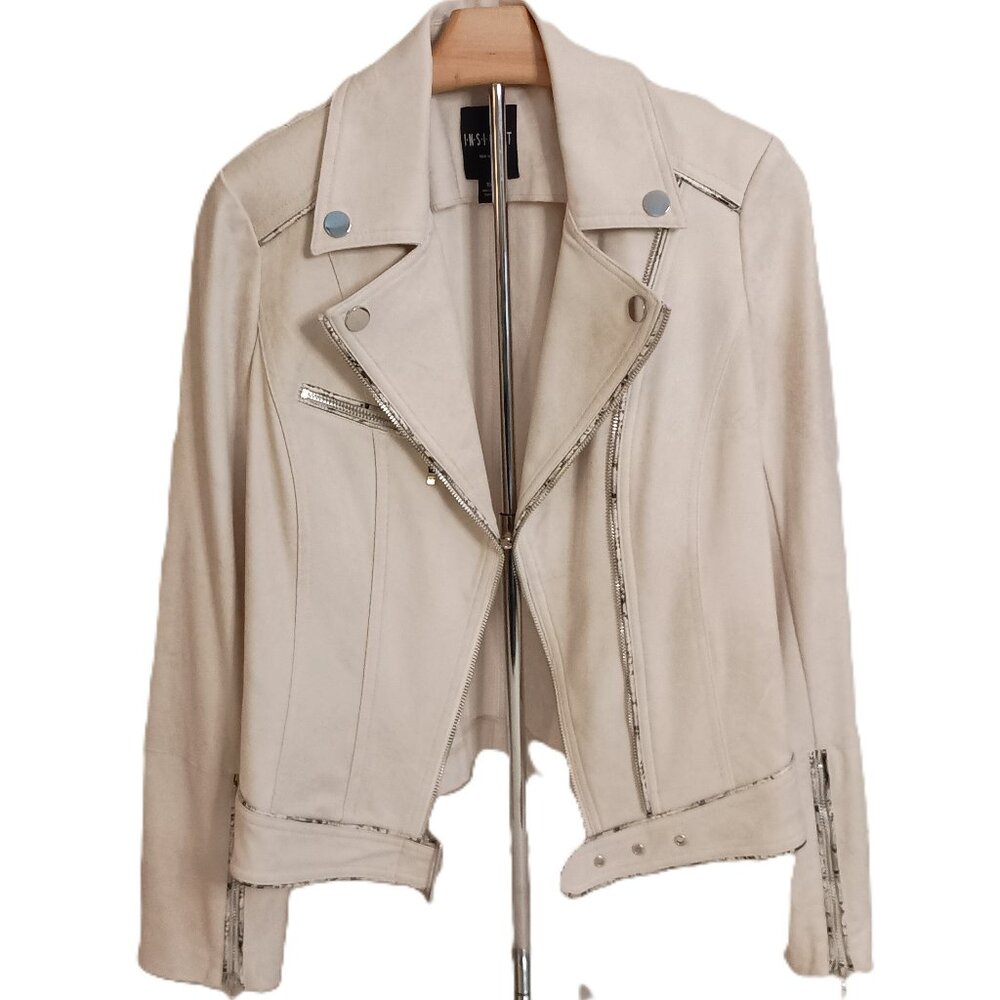 Insight Off White Faux Suede Moto Jacket Womens 10 - Picture 4 of 16